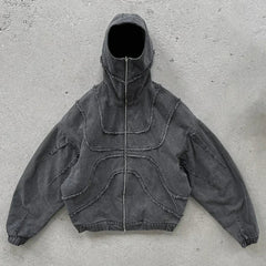 Dark Denim Patchwork Pullover Hoodie gray / M