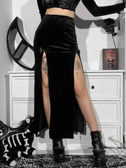 Velvet Split Bow Bodycon Skirt