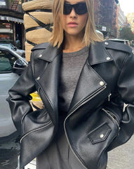 Full Sleeve Locomotive Zippers Leather Jackets