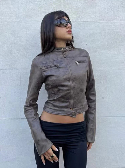 Vintage Slim Fit Suede Motorcycle Jacket