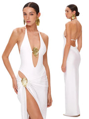 Deep V Neck Swimsuit  High Leg Backless Beachwear Set