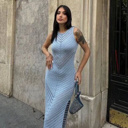 Sleeveless Patchwork Knit Maxi Dresses