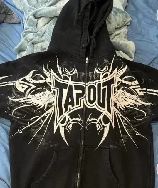 Vintage Y2K Graphic Gothic Zipper Hooded Sweatshirt black3 / S