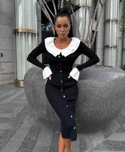 Patchwork Contrast Ribbed Midi Dress