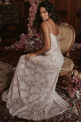 Long Sleeve Formal Deep V-Neck Evening Prom Gown