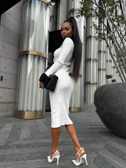 Patchwork Contrast Ribbed Midi Dress