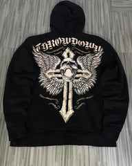 Distress Vintage Gothic Skull Hoodie black7 / S