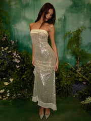Strapless Sequin Slit Backless Dress