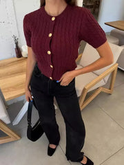 Twist Knitted Short Sleeve Sweater-Top