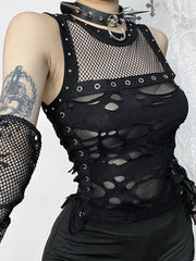 Mesh Patchwork Crop Top Black / S