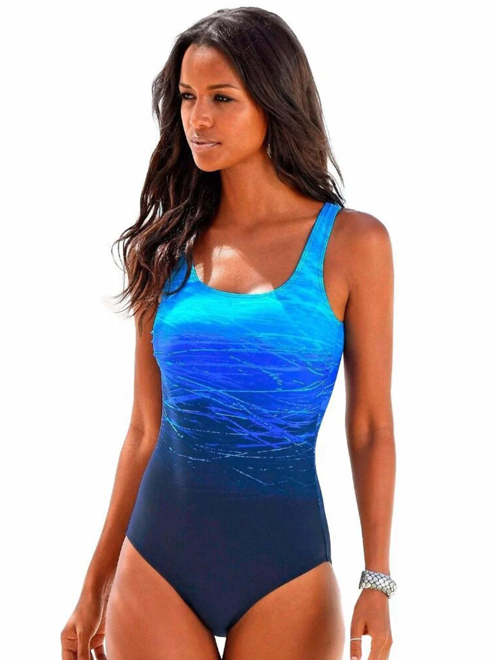 Print Sport Cross Backless One Piece Set Blue / S