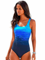 Print Sport Cross Backless One Piece Set Blue / S