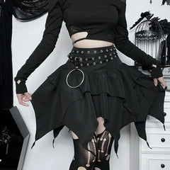 Solid Drawstring Ruched Mini Skirt