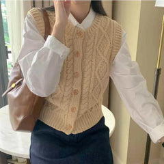 Twist Front Button Short Sleeveless Vest