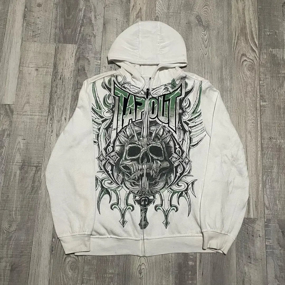 Y2K Mysterious Printed Zipper Hoodie white / S