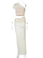 Mesh Backless One-Shoulder Long Dress