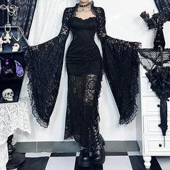 Traditional Gothic Lace Flare Sleeve Shirt black / S