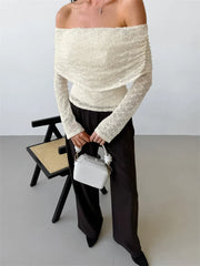 Knit Sweater Backless Off-Shoulder Patchwork Top