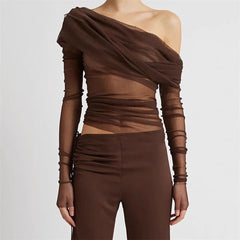 Semi-transparent Mesh Women's Long-sleeved Top