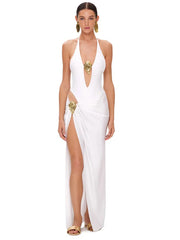 Deep V Neck Swimsuit  High Leg Backless Beachwear Set