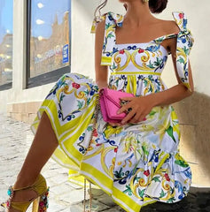 SENEDRINA - BLOSSOM LACE-UP MAXI DRESS