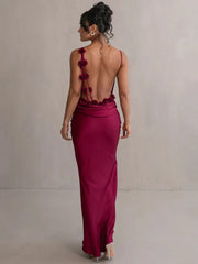 Floral Draped Open Back Spaghetti Strap Maxi Dress