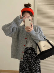 Soft Knit Heart-Shaped Long Sleeve Cardigan