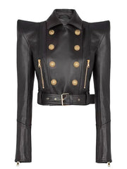 Women's Double Breasted Faux Leather Short Jacket