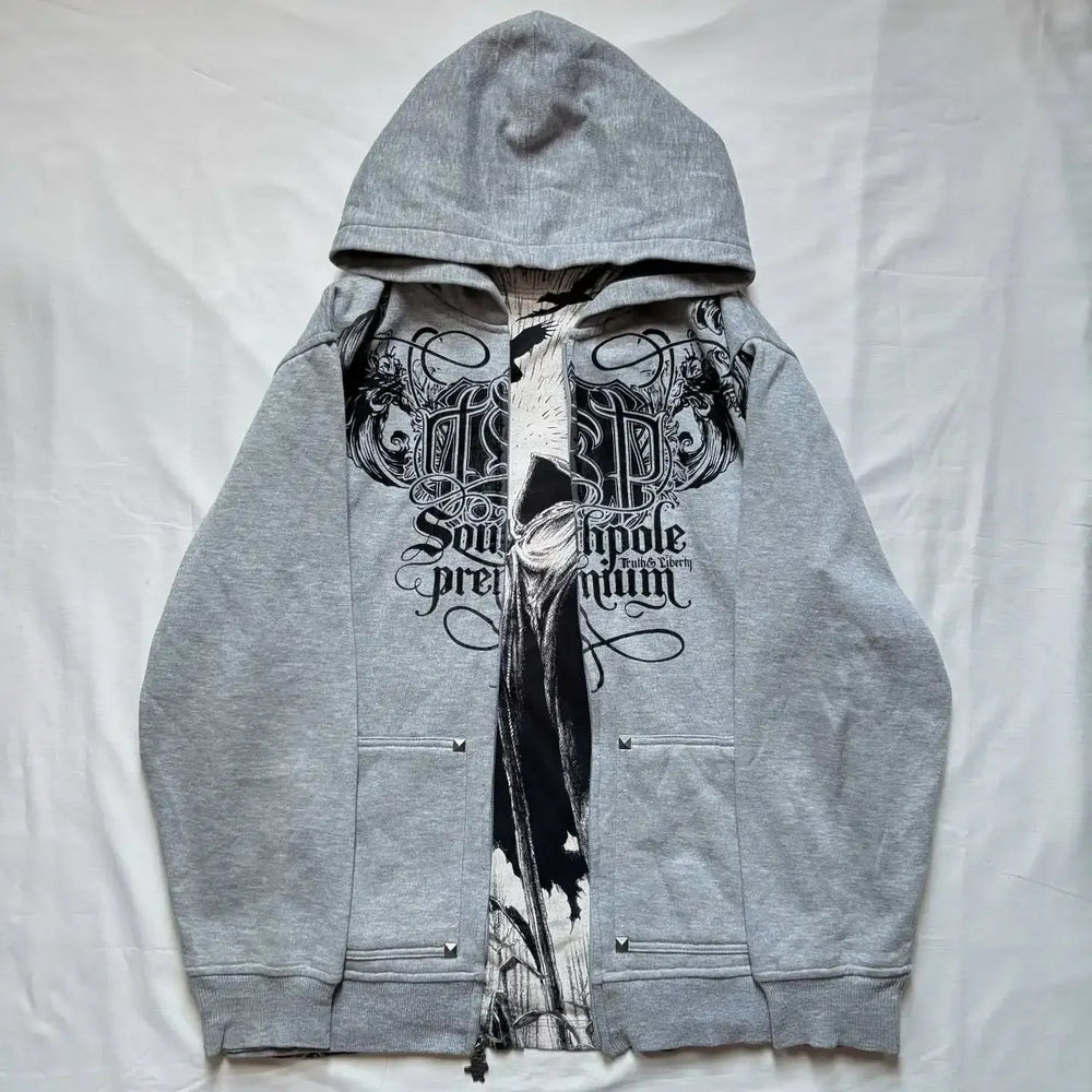 Dark Skull Print Oversized Hoodie gray1 / S