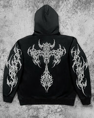 Vintage Y2K Graphic Gothic Zipper Hooded Sweatshirt black1 / S