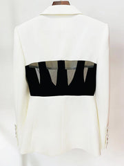 Perspective Gauze Patchwork Blazer Pencil Pant Suit