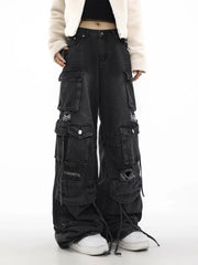 Vintage Gothic Broad-Leg Ebony Denim Pant