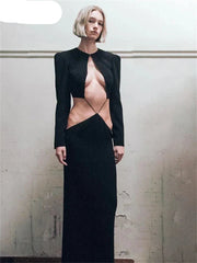 Black Cut Out Long Sleeve Dress Y2K Party Dress