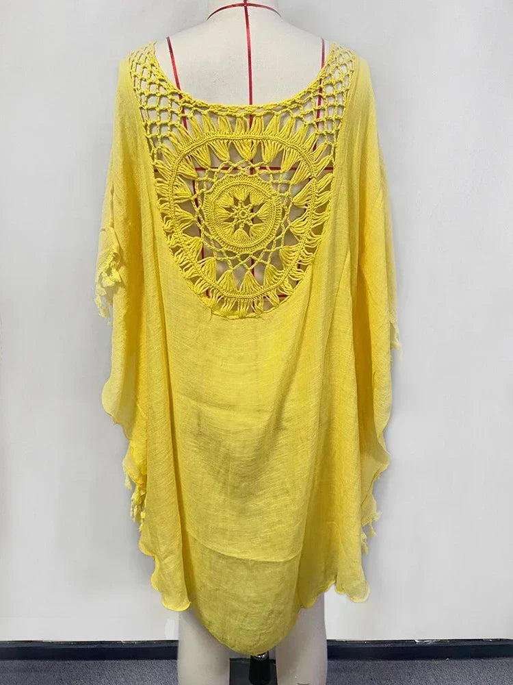 Hollow Out Tassel Bikini Cover Up color11 / One Size