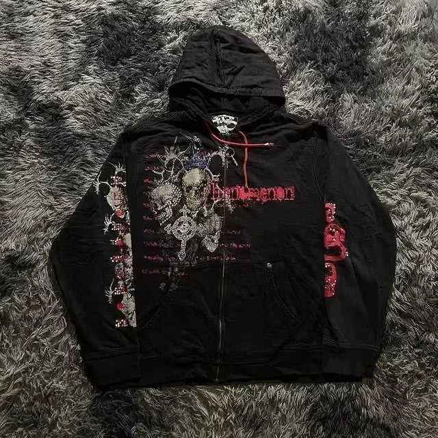 Dark Skull Print Oversized Hoodie black5 / S
