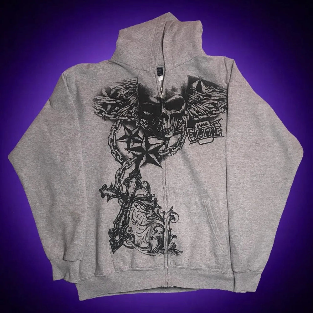 Gothic Dim Skull Print Pullover Hoodie SKY BLUE / M