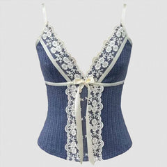 Ribbon Bow Lace Trim Camisole Tops