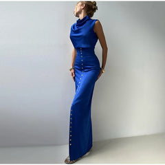 Sleeveless Top Suit With Front Split Skirt