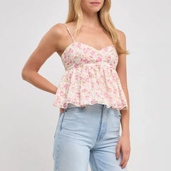 Sleeveless Spaghetti Strap Floral Print Camisole