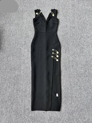 Sleeveless V Neck Bandage Long Dress