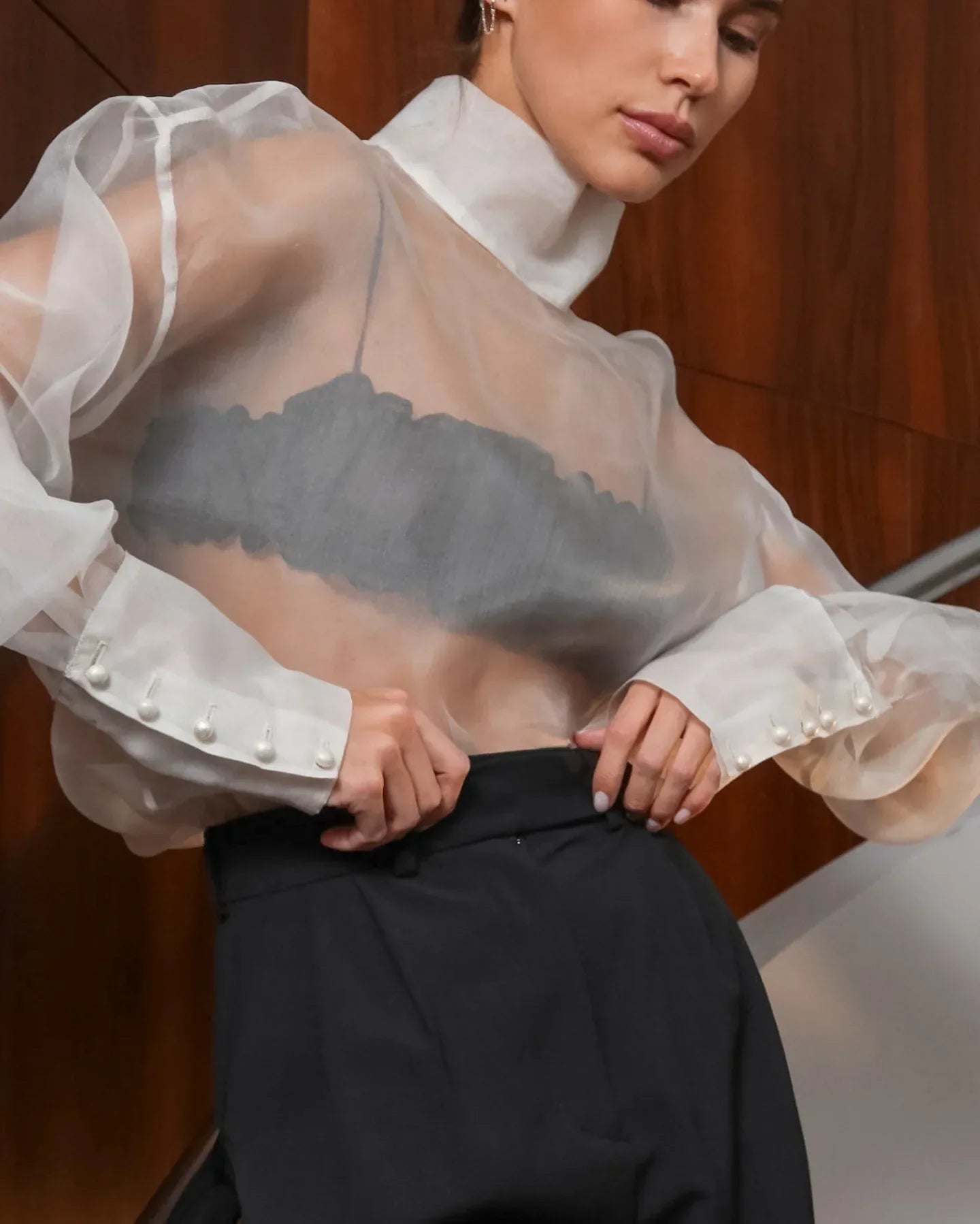 Mesh See-Through Long Sleeve Shirt