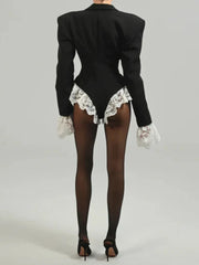Lace Patchwork Black Long Sleeve Bodysuit