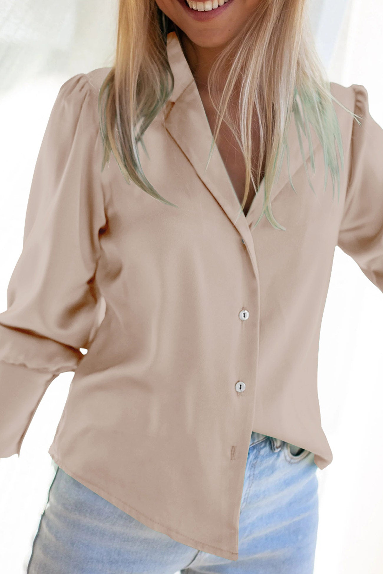 Satin Puff Sleeve Blouse Tops