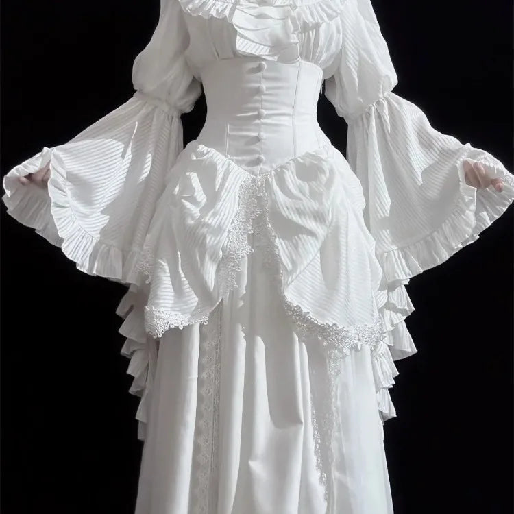 Y2k Frilly Sleeve Harajuku Blouse white / S