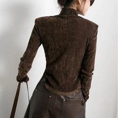 Front Side-slit Solid Color Soft Long Sleeve Top