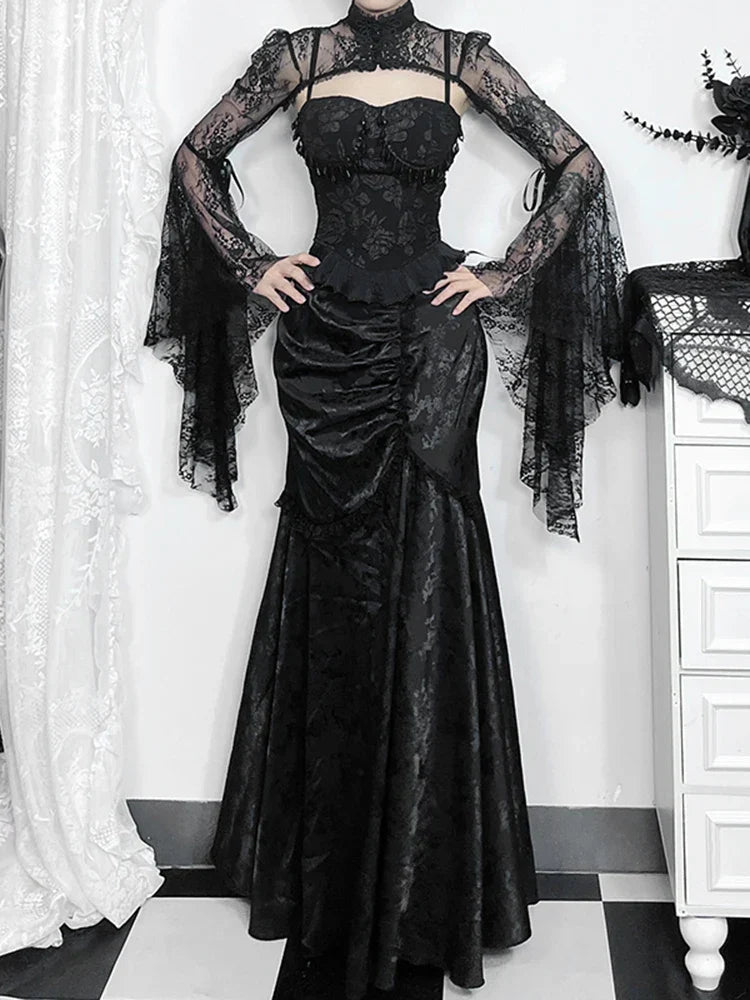 Lace Splicing Asymmetric Skirt