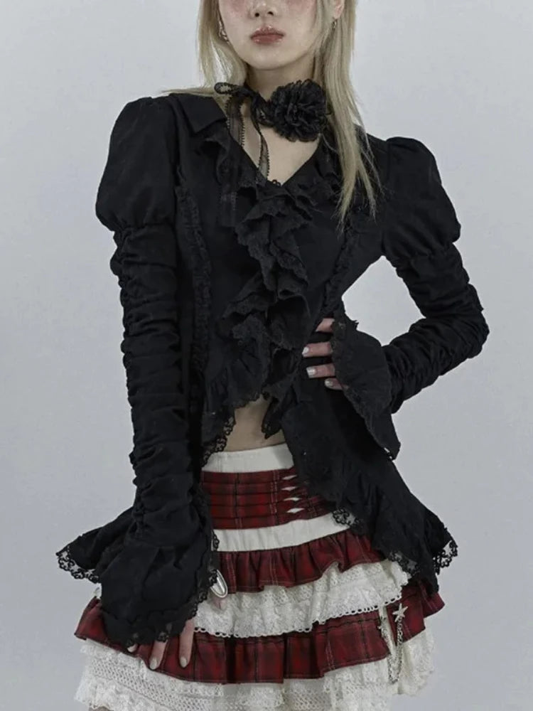 Antique Extended Sleeve Lace Blouse Black / S