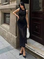 Sleeveless Patchwork Knit Maxi Dresses