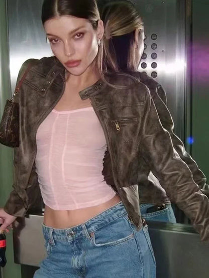 Vintage Slim Fit Suede Motorcycle Jacket