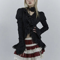 Dark Black Lace Flare Sleeve Shirt Black / S